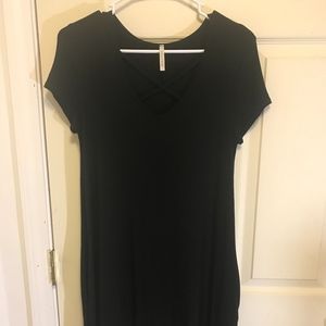 shift dress with cross detail and pockets